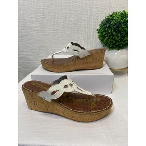 Sam Edelman Wedge Sandals Cork Platform Heel Women's Size 10 White Casual Boho
